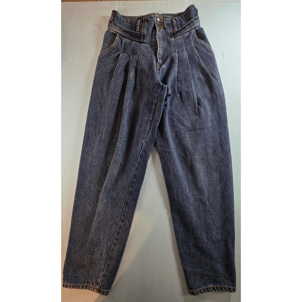 Vintage London London Pleated High Rise Tapered Mom Jeans Blue Denim Size 9/10
